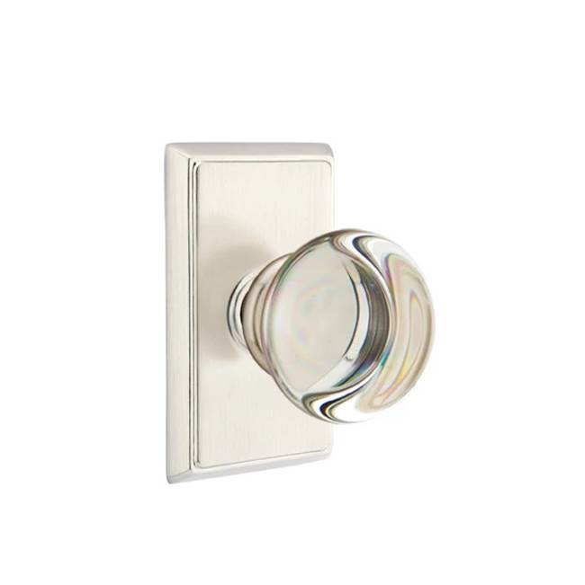 Emtek - Concealed, Privacy, Rectangular Rosette, Providence Crystal Knob, US15 - Satin Nickel