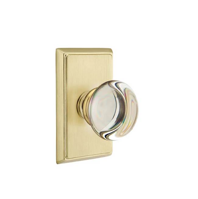 Emtek - Concealed, Privacy, Rectangular Rosette, Providence Crystal Knob, US4 - Satin Brass