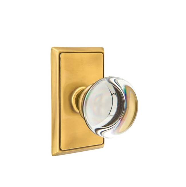 Emtek - Concealed, Privacy, Rectangular Rosette, Providence Crystal Knob, US7 - French Antique