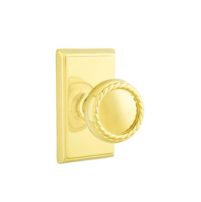 Emtek - Passage, Rectangular Rosette, Rope Knob, US3NL - Unlacquered Brass