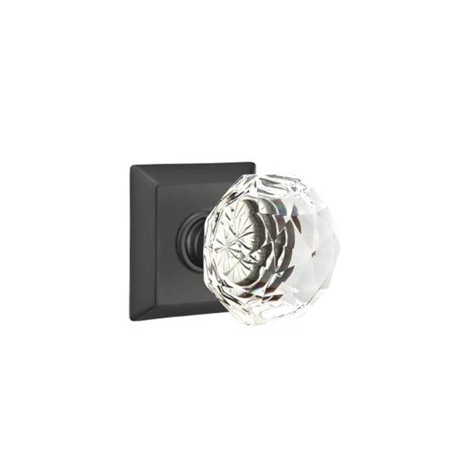 Emtek - Concealed, Privacy, Quincy Rosette, Diamond Crystal Knob, US19 - Flat Black