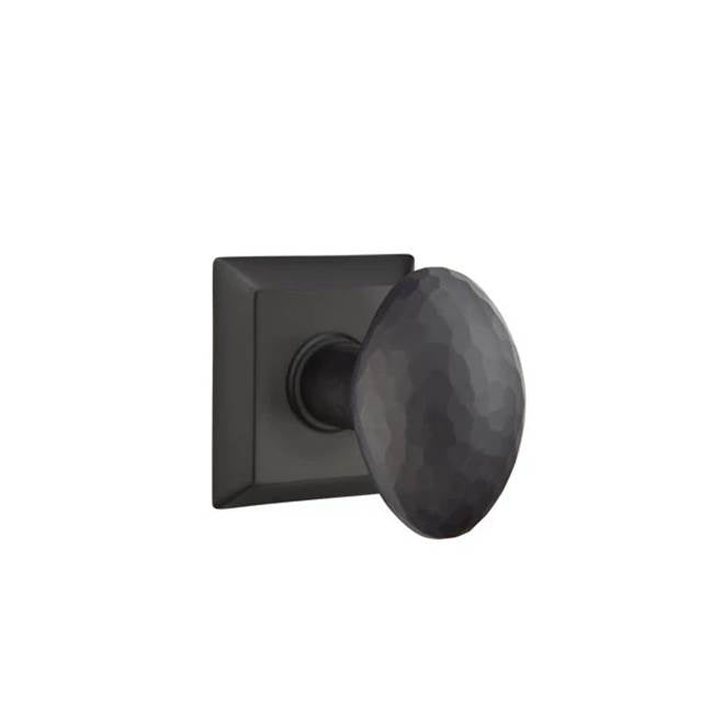 Emtek - Passage, Quincy Rosette, Hammered Egg Knob, US19 - Flat Black