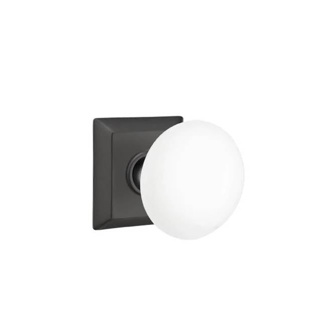 Emtek - Passage, Quincy Rosette, Ice White Knob, US19 - Flat Black