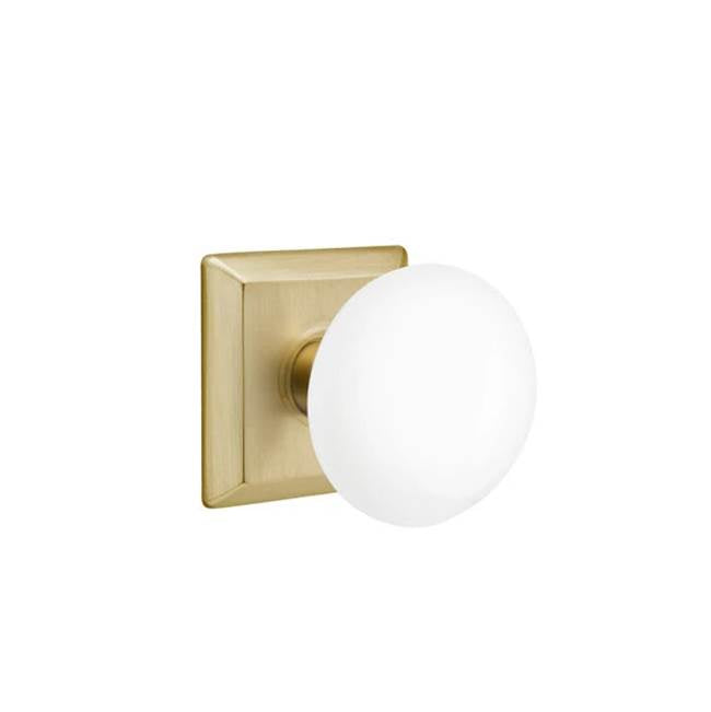 Emtek - Passage, Quincy Rosette, Ice White Porcelain Knob, US4 - Satin Brass