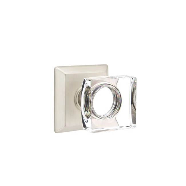 Emtek - Passage, Quincy Rosette, Modern Square Crystal Knob, US15 - Satin Nickel