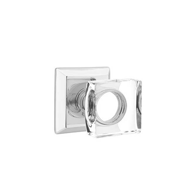 Emtek - Concealed, Privacy, Quincy Rosette, Modern Square Crystal Knob, US26 - Polished Chrome