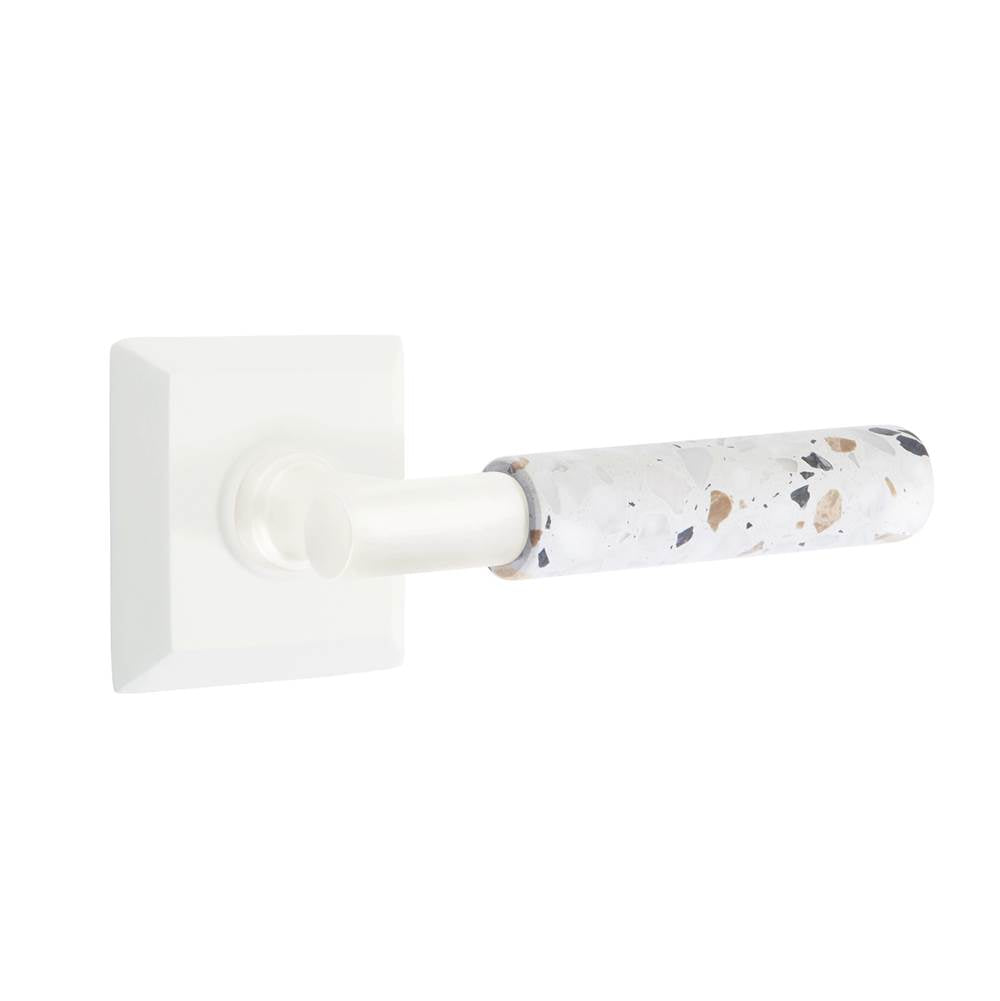 Emtek - Select Passage, Quincy Rosette Matte White, T-Bar Stem Matte White, Light Terrazzo Handle, RH - Matte White