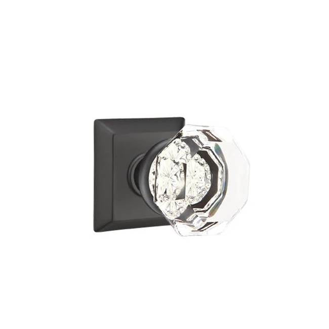 Emtek - Concealed, Privacy, Quincy Rosette, Old Town Clear Knob, US19 - Flat Black