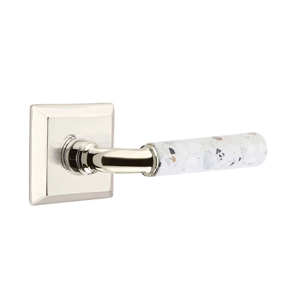 Emtek - Select Dummy, Quincy Rosette US14, R-Bar Stem US14, Light Terrazzo Handle - Polished Nickel