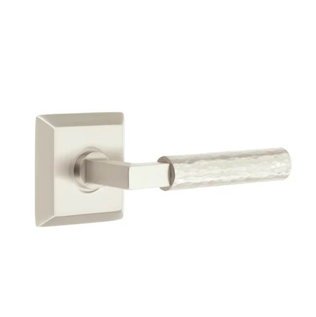 Emtek - Concealed Fastener, Privacy, Quincy Rosette US15, L-Square Stem US15, Hammered Handle US15 - Satin Nickel