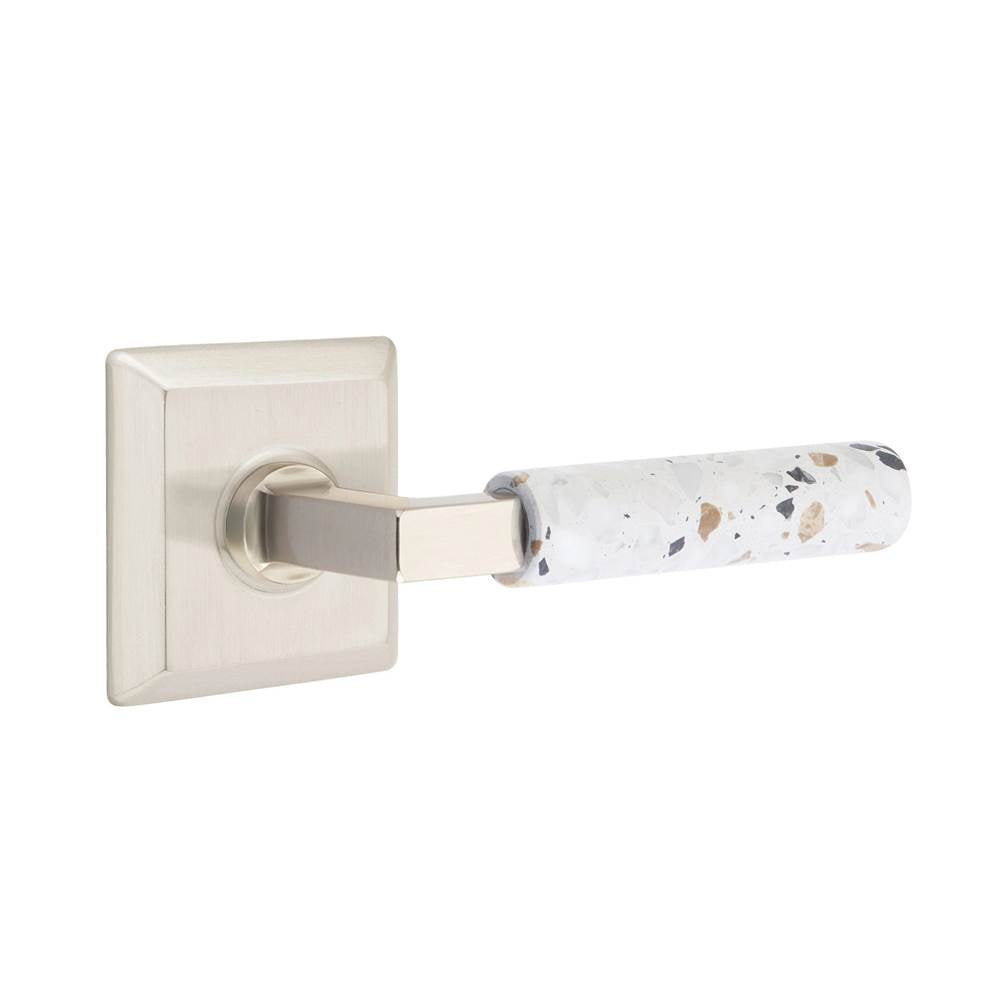 Emtek - Select Dummy, Quincy Rosette US15, L-Square Stem US15, Light Terrazzo Handle - Satin Nickel