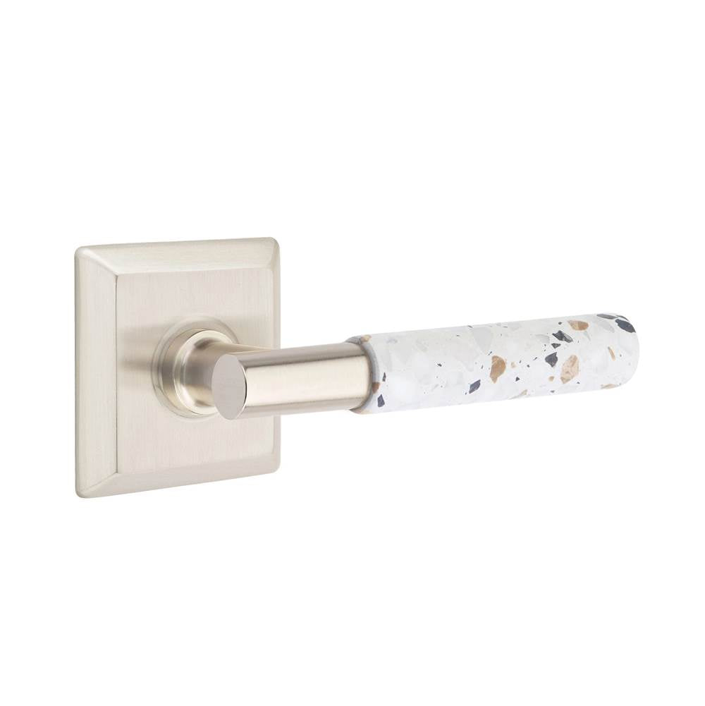 Emtek - Select Dummy, Quincy Rosette US15, T-Bar Stem US15, Light Terrazzo Handle - Satin Nickel