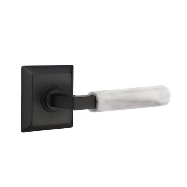 Emtek - Passage, Quincy Rosette US19, L-Square Stem US19, White Marble Handle, LH - Flat Black