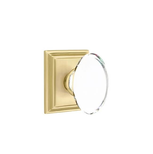 Emtek - Privacy, Wilshire Rosette, Hampton Crystal Knob, US4 - Satin Brass