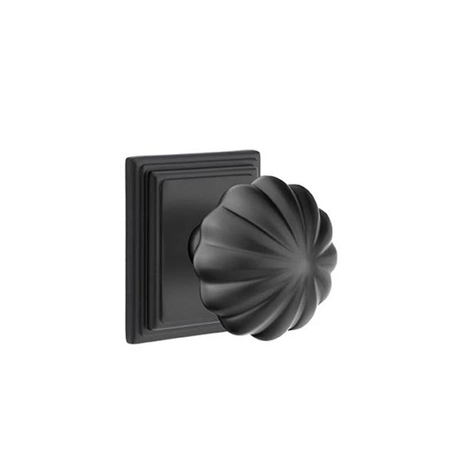 Emtek - Concealed, Privacy, Wilshire Rosette, Melon Knob, US19 - Flat Black