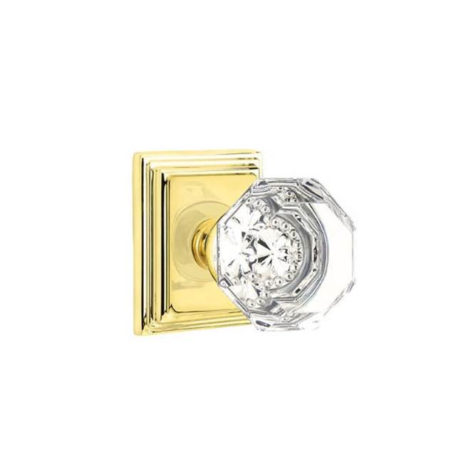 Emtek - Privacy, Wilshire Rosette, Old Town Clear Crystal Knob, US3NL - Unlacquered Brass