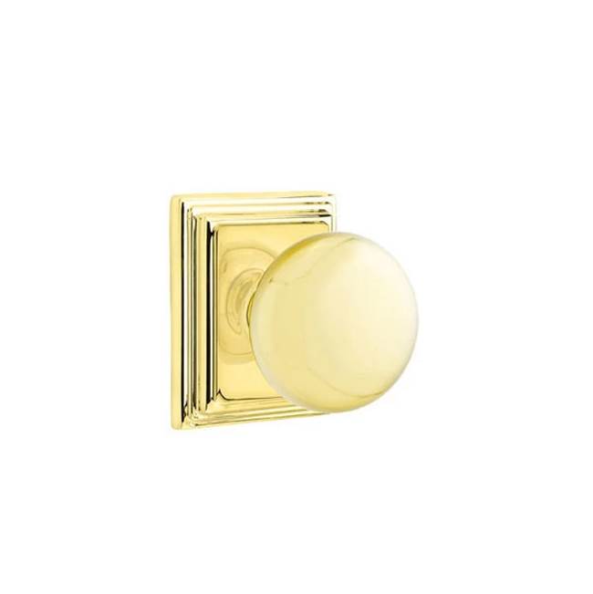 Emtek - Privacy, Wilshire Rosette, Providence Knob, US3NL - Unlacquered Brass
