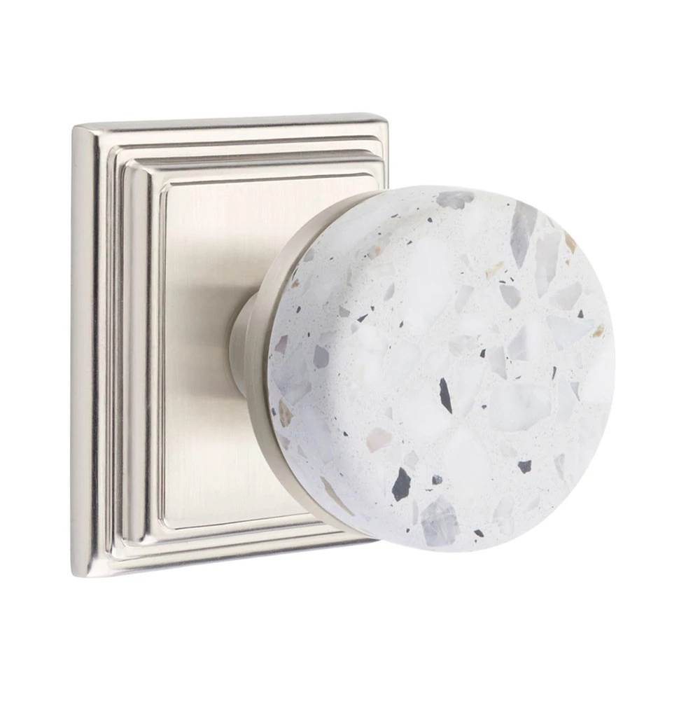 Emtek - Select Passage, Wilshire Rosette US15, Conical Stem US15, Light Terrazzo Knob - Satin Nickel
