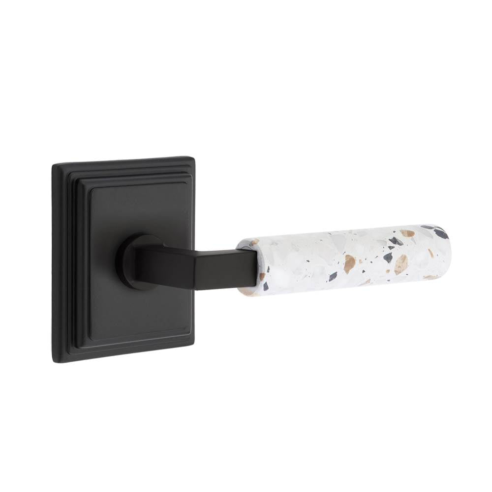 Emtek - Select Privacy, Wilshire Rosette US19, L-Square Stem US19, Light Terrazzo Handle, RH - Flat Black