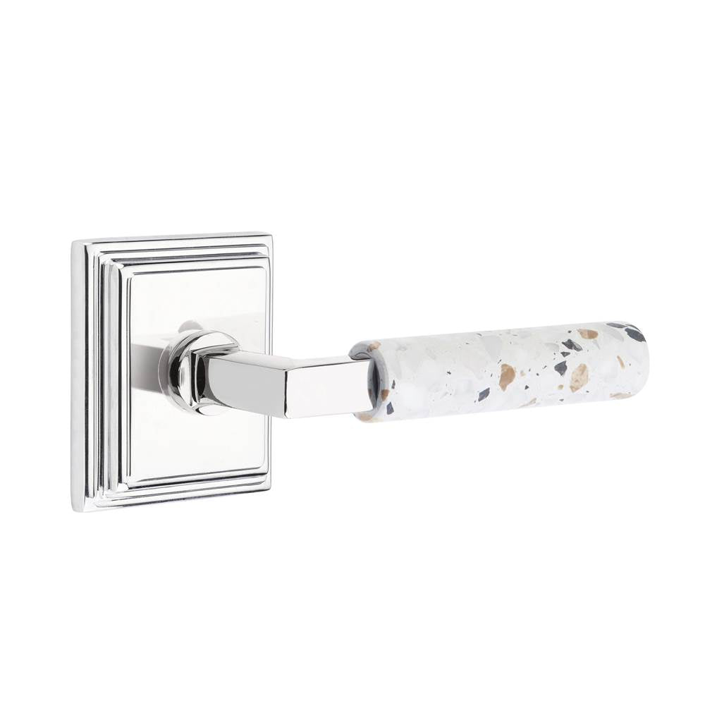 Emtek - Select Passage, Wilshire Rosette US26, L-Square Stem US26, Light Terrazzo Handle, RH - Polished Chrome