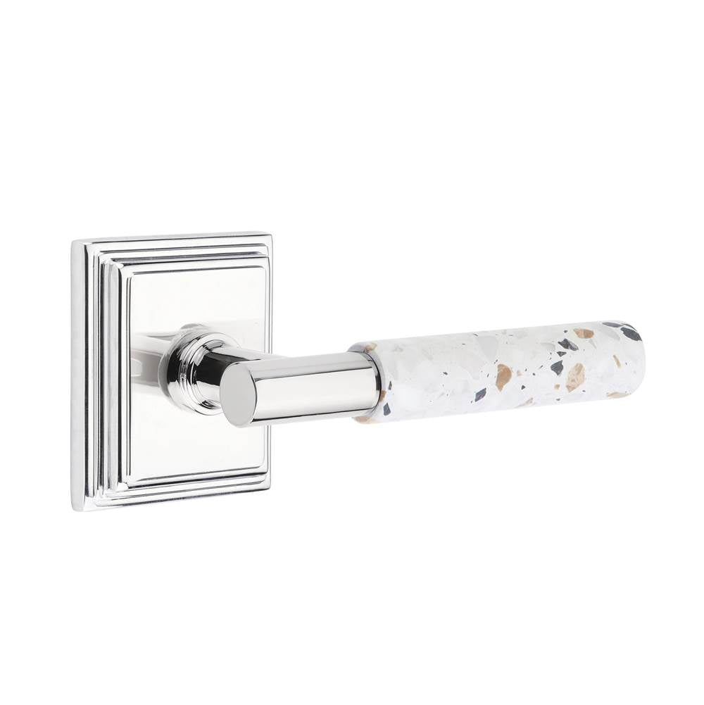 Emtek - Select Privacy, Wilshire Rosette US26, T-Bar Stem US26, Light Terrazzo Handle, LH - Polished Chrome