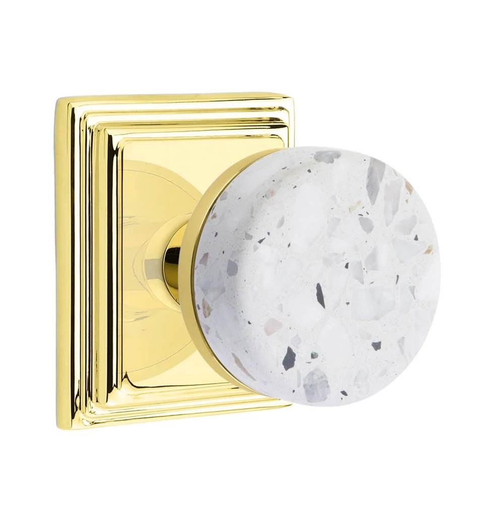 Emtek - Concealed Fastener, Select Passage, Wilshire Rosette US3NL, Conical Stem US3NL, Light Terrazzo Knob - Unlacquered Brass