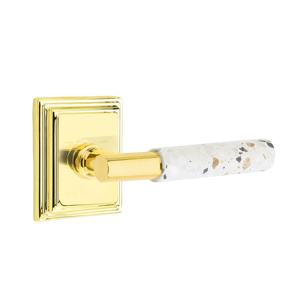 Emtek - Select Privacy, Wilshire Rosette US3NL, T-Bar Stem US3NL, Light Terrazzo Handle, RH - Unlacquered Brass