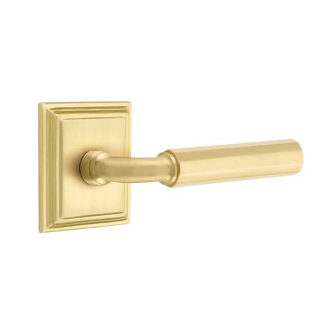 Emtek - Concealed Fastener Passage, Wilshire Rosette US4, R-Bar Stem US4, Faceted Handle US4 - Satin Brass