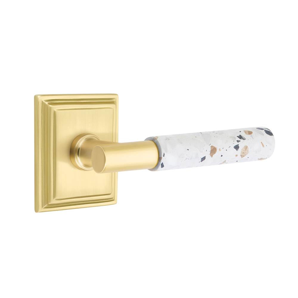 Emtek - Select Dummy, Wilshire Rosette US4, T-Bar Stem US4, Light Terrazzo Handle - Satin Brass