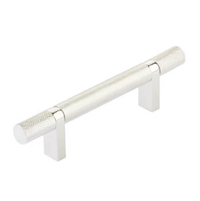 Emtek - Select Cabinet Pull 3-1/2'' C-C, Rectangular Bar Stem US14, Knurled Bar US14 - Polished Nickel Lifetime,Polished Nickel Lifetime