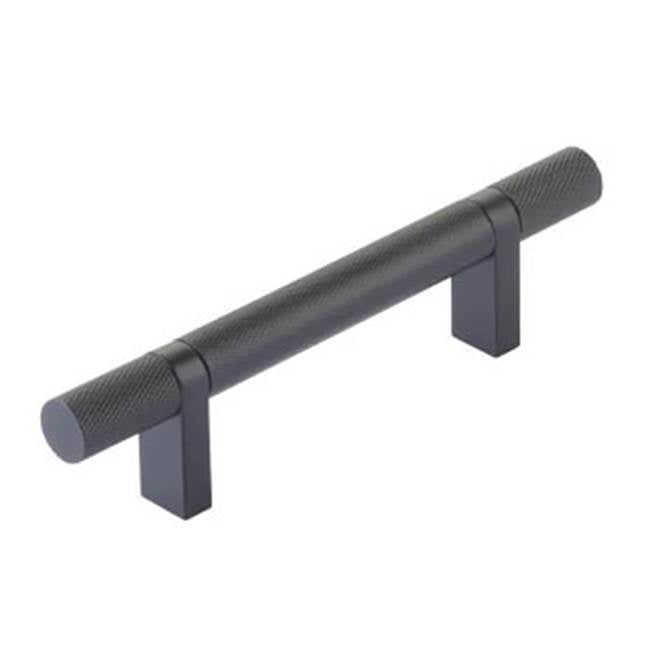Emtek - Select Cabinet Pull 3-1/2'' C-C, Rectangular Bar Stem US19, Knurled Bar US19 - Flat Black,Flat Black