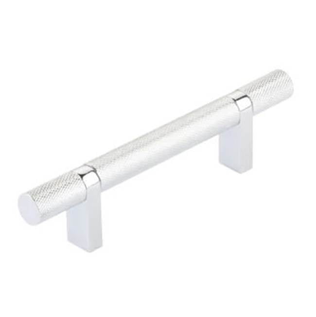Emtek - Select Cabinet Pull 3-1/2'' C-C, Rectangular Bar Stem US26, Knurled Bar US26 - Polished Chrome,Polished Chrome