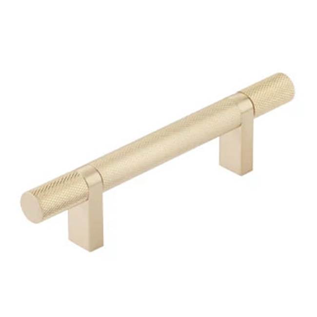 Emtek - Select Cabinet Pull 3-1/2'' C-C, Rectangular Bar Stem US4, Knurled Bar US4 - Satin Brass,Satin Brass