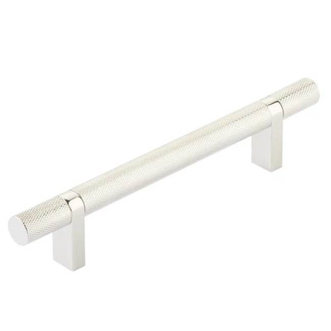 Emtek - Select Cabinet Pull 5'' C-C, Rectangular Bar Stem US14, Knurled Bar US14 - Polished Nickel Lifetime,Polished Nickel Lifetime