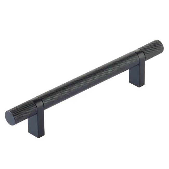 Emtek - Select Cabinet Pull 5'' C-C, Rectangular Bar Stem US19, Knurled Bar US19 - Flat Black,Flat Black
