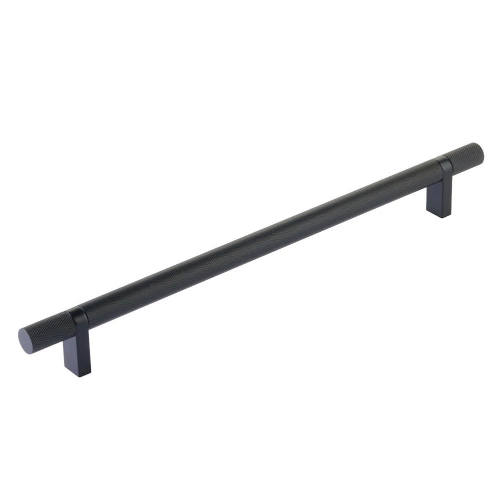 Emtek - Select Cabinet Pull 10'' C-C, Rectangular Bar Stem US19, Knurled Bar US19 - Flat Black,Flat Black