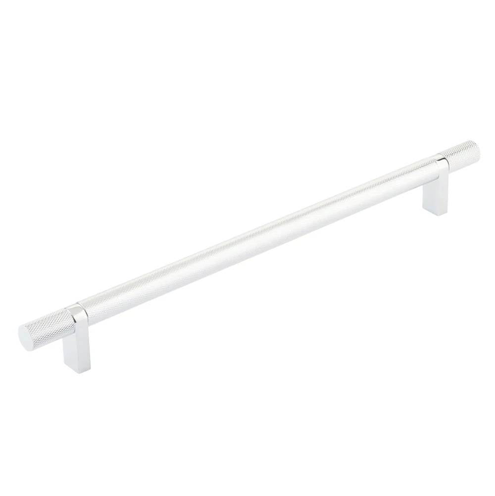 Emtek - Select Cabinet Pull 10'' C-C, Rectangular Bar Stem US26, Knurled Bar US26 - Polished Chrome,Polished Chrome
