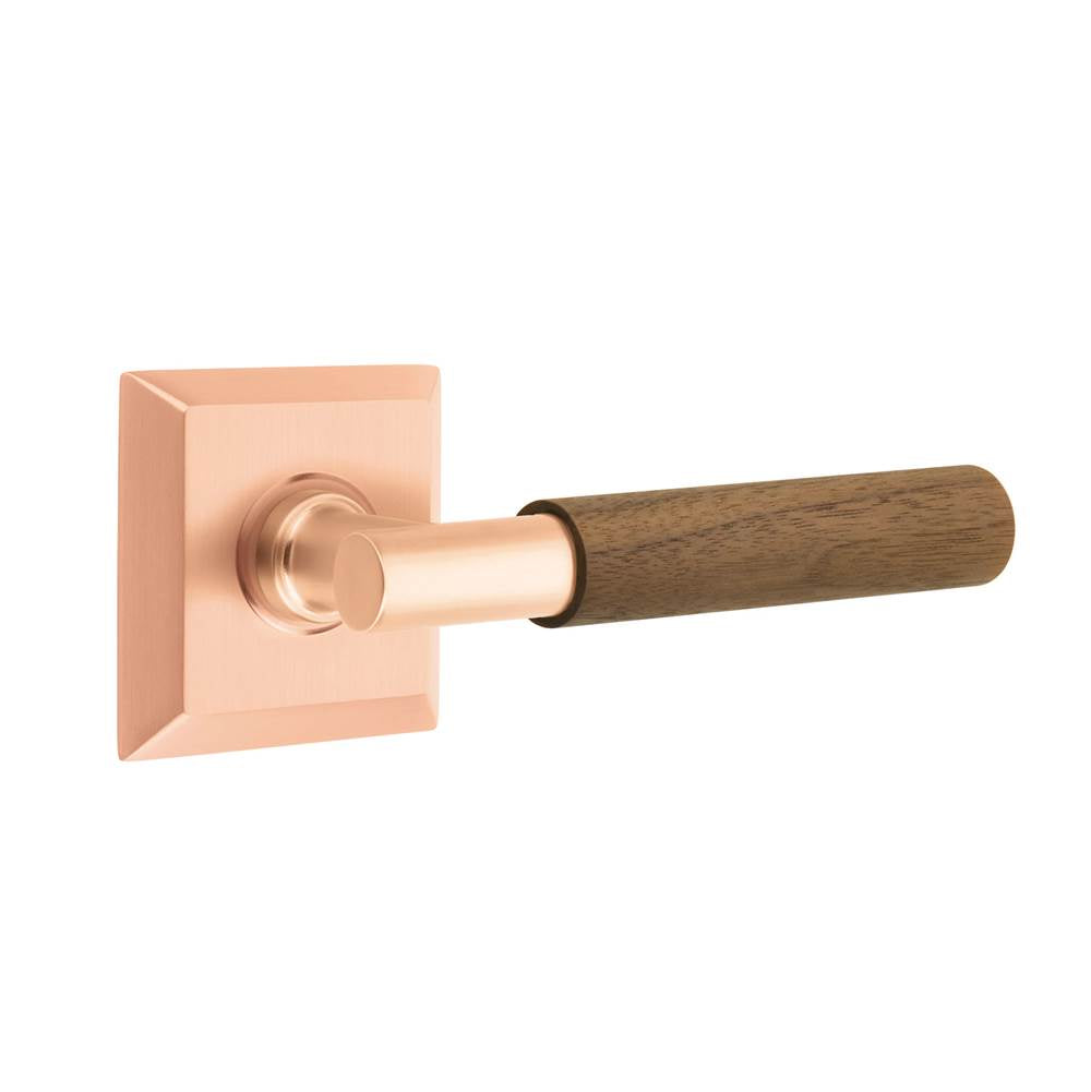 Emtek - Select Passage, Quincy Rosette Satin Rose Gold, T-Bar Stem Satin Rose Gold, Dark Walnut Handle, LH - Satin Rose Gold