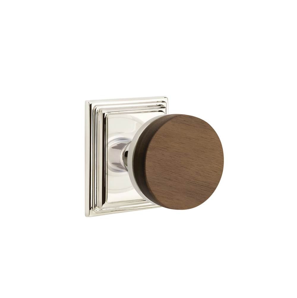 Emtek - Concealed Fastener, Select Passage, Wilshire Rosette US14, Conical Stem US14, Dark Walnut Knob - Polished Nickel