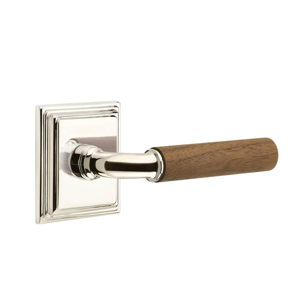 Emtek - Select Dummy, Wilshire Rosette US14, R-Bar Stem US14, Dark Walnut Handle - Polished Nickel