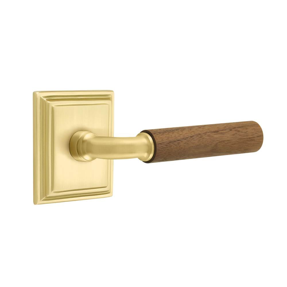 Emtek - Concealed Fastener, Select Passage, Wilshire Rosette US4, R-Bar Stem US4, Dark Walnut Handle - Satin Brass