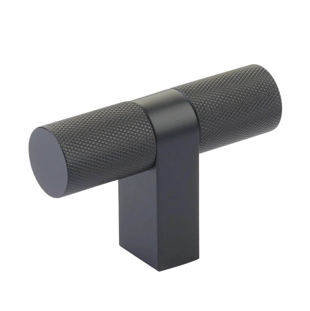 Emtek - Select Cabinet T-Knob 3-1/8'' overall, Rectangular Bar Stem US19, Knurled Bar US19 - Flat Black,Flat Black