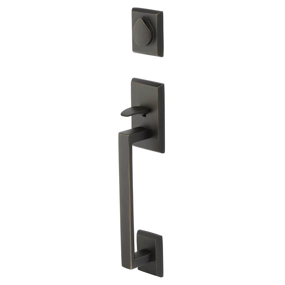 Emtek - Sgl Cyl, Rustic Modern Rectangular Sectional Tub Ent, Aurora Lever, LH, MB - Medium Bronze Patina