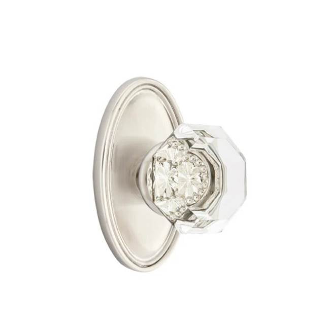 Emtek - Concealed, Privacy, Oval Rosette, Old Town Clear Knob, US15 - Satin Nickel