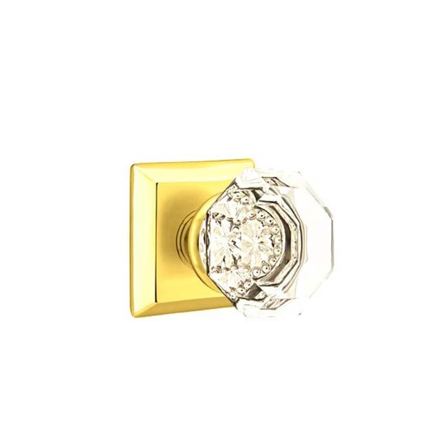 Emtek - Concealed Fastener, Privacy, Quincy Rosette, Old Town Clear Crystal Knob, US3NL - Unlacquered Brass