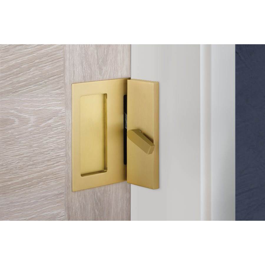 Emtek - Modern Rectangular Barn Door Privacy Lock and Flush Pull with Integrated Strike US4 - Satin Brass