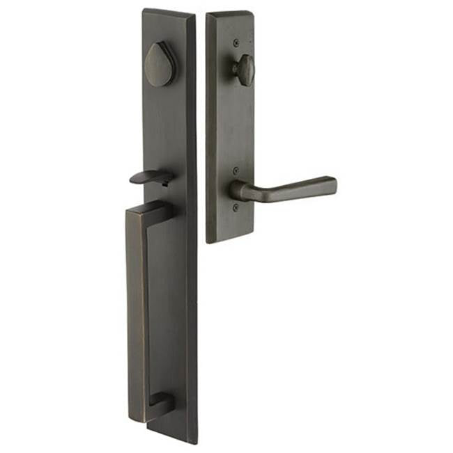 Emtek - Sgl Cyl, Rustic Modern Rectangular Full Length Tub Ent, Lowell Knob, TWB - Tumbled White Bronze