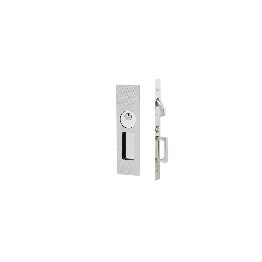 Emtek - Keyed, Knurled Narrow Modern Rectangular Pocket Door Mortise Lock, US26 - Polished Chrome