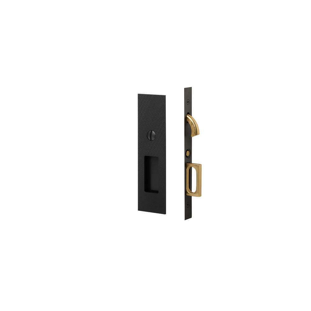 Emtek - Privacy, Knurled Narrow Modern Rectangular Pocket Door Mortise Lock, US19 - Flat Black