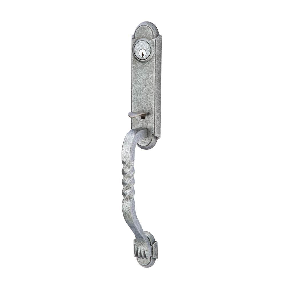 Emtek - Sgl Cyl, Monolithic with San Carlos Grip Tub Ent, Lafayette Lever, LH, SWS - Satin Steel